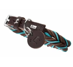 Hunter Hondenhalsband Solid Education Cord Bruin Turquoise- Hondenhalsband