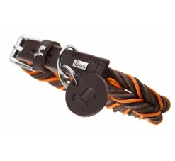 Hunter Hondenhalsband Solid Education Cord Bruin Oranje- Hondenhalsband