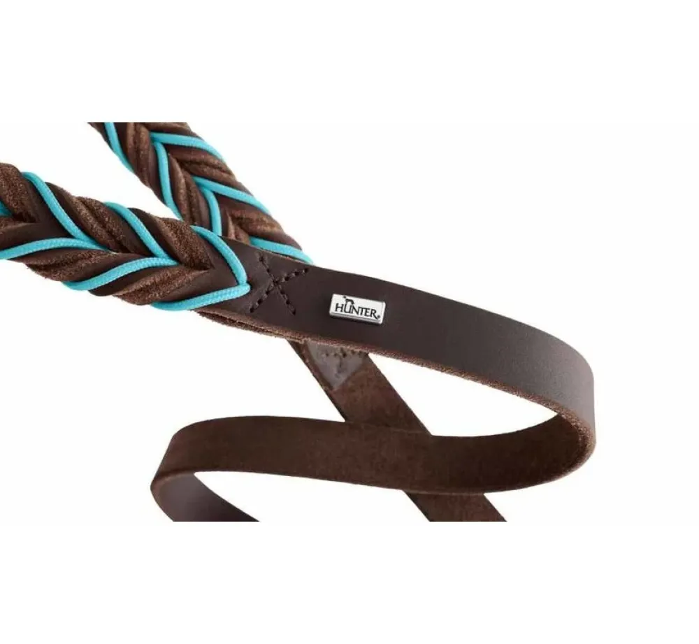 Hunter Hondenriem Solid Education Cord Bruin Turquoise- Hunter Hondenriem