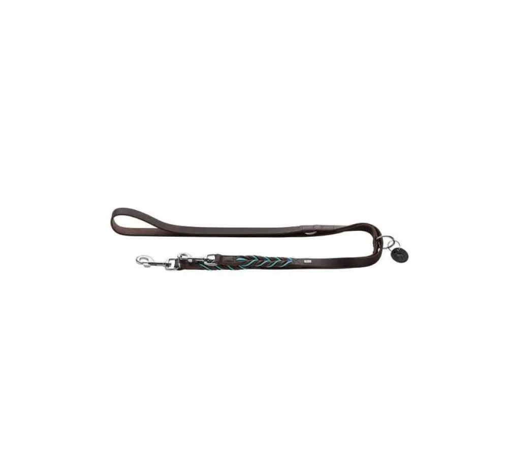 Hunter Hondenriem Solid Education Cord Bruin Turquoise- Hunter Hondenriem